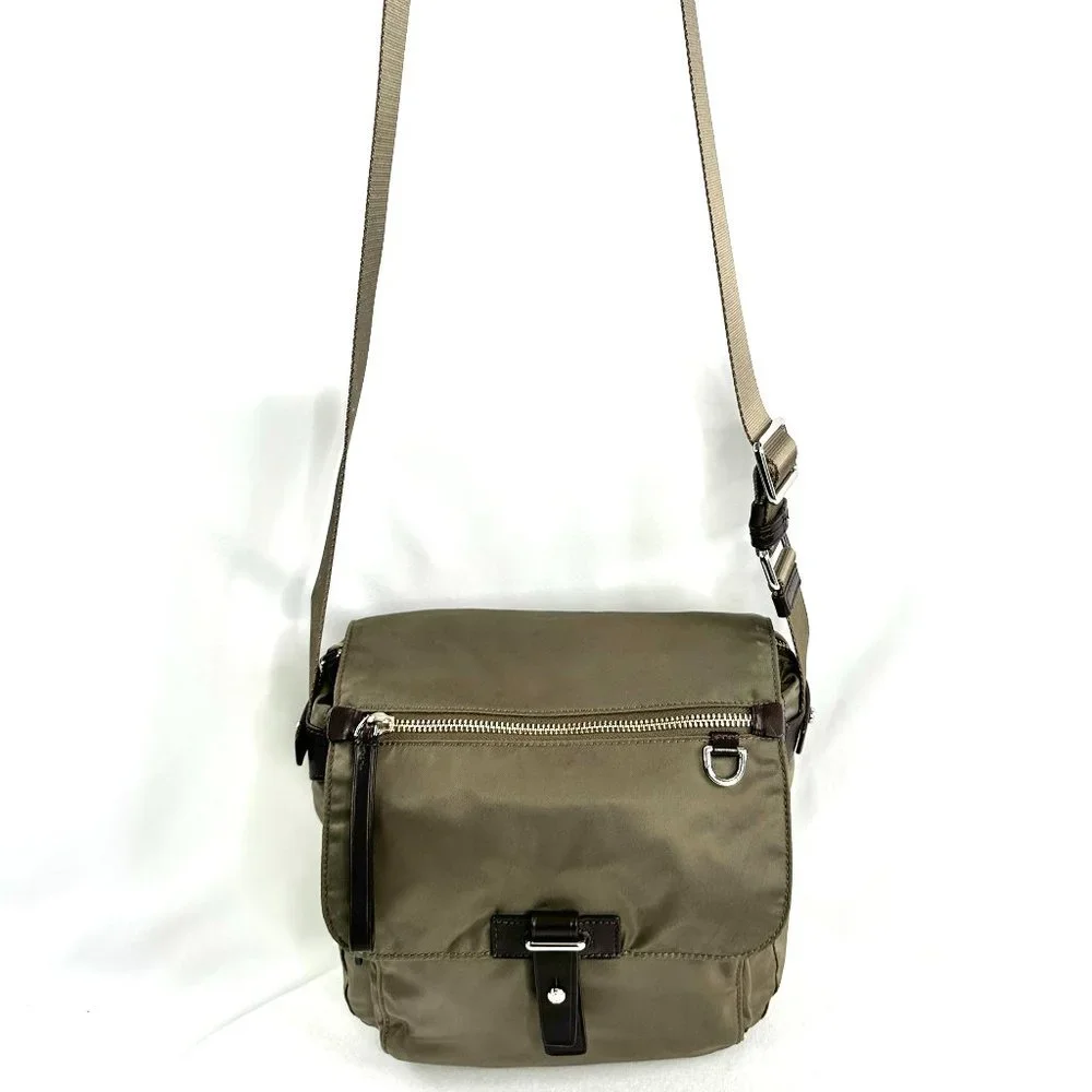 Tumi Taupe Olive Green Ballistic Nylon Small Crossbody Bag Travel Business